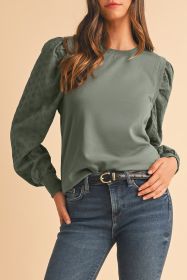 Medium Grey Eyelet Embroidered Sleeve Patchwork Ribbed Sweatshirt (size: (US 12-14)L)