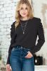 Black Plain Buttoned Puff Long Sleeve Sheath Top