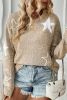Khaki Star Pattern Drop Shoulder Sweater