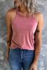 Pink Casual Solid Color Crew Neck Tank Top
