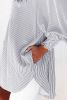 Black Striped Casual Shirred Cuffs Shirt