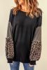 Blank Sweatshirt - Black Leopard Striped Sleeve Long Sleeve Top Customized