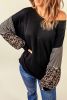 Blank Sweatshirt - Black Leopard Striped Sleeve Long Sleeve Top Customized