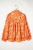 Orange Abstract Print Loose Fit Collared V Neck Babydoll Blouse