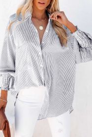 Black Striped Casual Shirred Cuffs Shirt (size: (US 8-10)M)