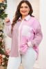 Pink Striped Patchwork Pocket Plus Size Shirt