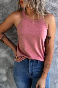 Pink Casual Solid Color Crew Neck Tank Top (size: (US 12-14)L)