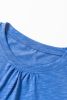 Blue Floral Print Puff Sleeve Round Neck Blouse