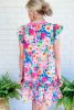 Multicolour Vibrant Floral Print Cap Sleeve Frill Dress