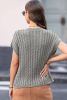 Gray Solid Cable Knit Short Sleeve Roun Neck Sweater