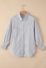 Black Striped Casual Shirred Cuffs Shirt