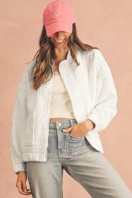 White Floral Embossed Plain Zip-up Jacket (size: (US 12-14)L)