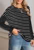 Black Stripe Patchwork Loose Long Sleeve Tee