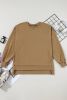 Brown Solid O Neck High Low Hem Pullover Sweatshirt