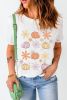 White Floral Pumpkin Graphic Crewneck T Shirt