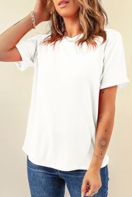 White Solid Color Basic Crew Neck Plain Tee (size: (US 18-20)2XL)