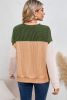 Green Ribbed Color Block Long Sleeve Loose Top