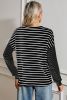 Black Stripe Patchwork Loose Long Sleeve Tee