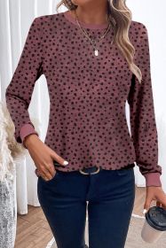 Red Animal Spotted Print Round Neck Long Sleeve Top (size: (US 18-20)2XL)