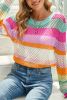 Rose Red Colorblock Striped Hollow Knitted Top