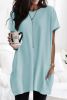 Light Blue Plain Loose Pocket Casual Tunic Long T-Shirt