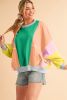 Dark Green Colorblock Patchwork Drop Shoulder Top