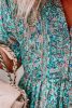 Sky Blue Paisley Print Split V Neck Tiered Boho Maxi Dress