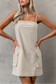Parchment Minimalist Pocketed Sleeveless Backless Short Dress (size: (US 12-14)L)