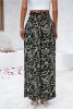Black Boho Floral Print Elastic Waist Frill Pants