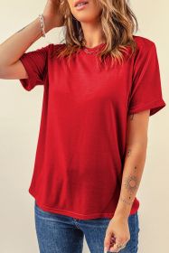 Red Solid Color Basic Crew Neck Plain Tee (size: (US 18-20)2XL)