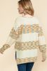 Multicolor Drop Shoulder Long Sleeve Henley Knit Sweater