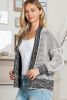 Grey Gingham Contrast Trim Open Front Cardigan