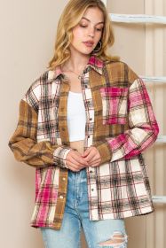 Brown Casual Plaid Print Pocket Button Down Shirt (size: (US 4-6)S)