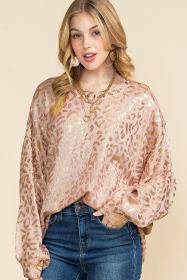 Apricot Leopard Print Drop Shoulder Long Sleeve Pullover Sweater (size: (US 4-6)S)