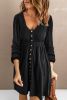 Black Button Front Scoop Neck Long Sleeve Pocket Dress