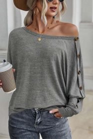 Gray Solid Color Button Decor Dolman Sleeve Top (size: (US 4-6)S)