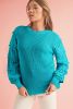 Turquoise Ruffled Eyelet Bubble Sleeve Sweater