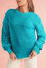 Turquoise Ruffled Eyelet Bubble Sleeve Sweater