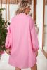 Bright Pink Plain Bishop Sleeve Button Up Shirt Dress
