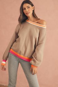Parchment Striped Trim Drop Shoulder Sweater (size: (US 4-6)S)