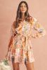 Yellow Ruffled Buttoned Knotted High Waist Floral Mini Dress