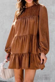 Chestnut Floral Lace Crochet Tiered Ruffle Mini Dress (size: (US 4-6)S)