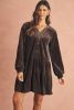 Dark Brown Textured Velvet V Neck Button Mini Dress