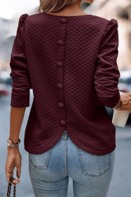 Burgundy Quilted Button Back Puff Sleeve Sweatshirt (size: (US 4-6)S)