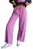 Pink Plaid Print Drawstring High Waist Wide Leg Casual Pocket Pants