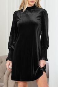 Black Velvet Frill Neck Long Sleeve Shift Dress (size: (US 4-6)S)