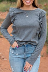 Dark Grey Solid Color Ruffle Long Sleeve Top (size: (US 4-6)S)