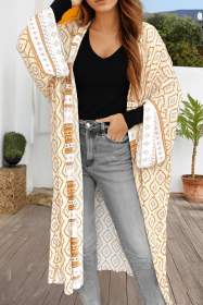 Yellow Bohemian Geometric Print Loose Sleeve Long Kimono (size: (US 8-10)M)