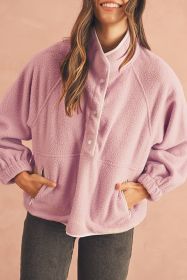 Fushia High Collar Long Sleeve Pocket Pullover Sweatshirt (size: (US 4-6)S)