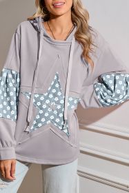 Beau Blue Floral Patchwork Star Pattern Drawstring Hoodie (size: (US 4-6)S)